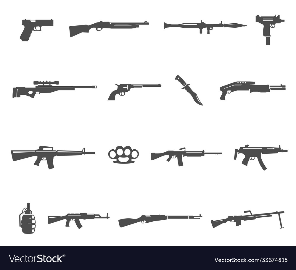 Firearm mine grenade knife icons set isolated vector image Firearm mine grenade knife icons set isolated