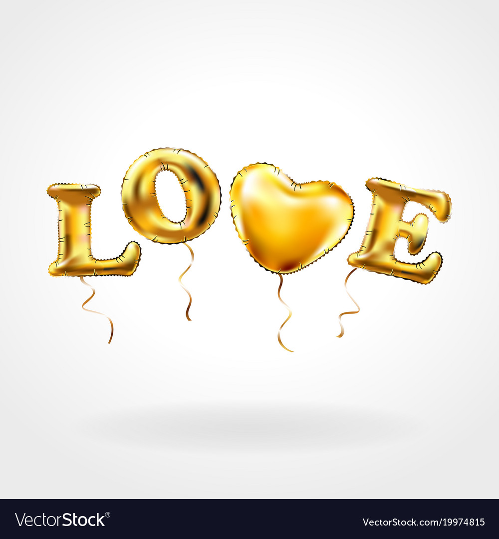 Gold letter love balloons heart characters