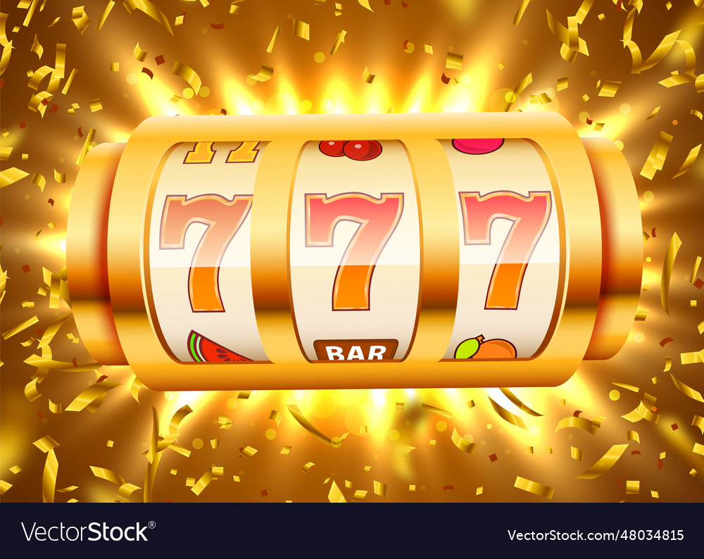 Golden slot machine with flying confetti Vector Image