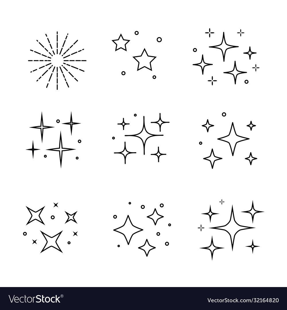 Black sparkles symbols set stars Royalty Free Vector Image