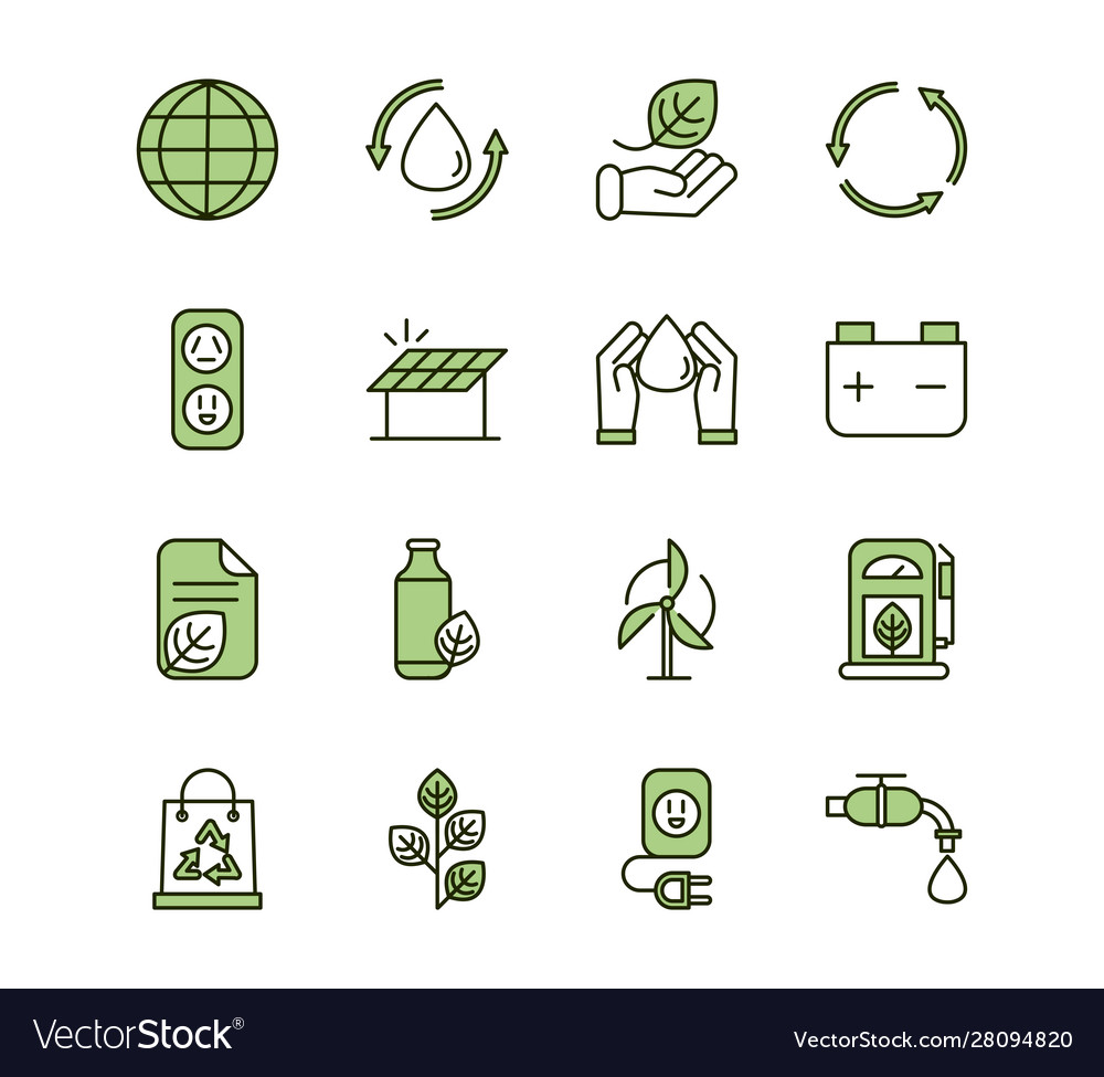 Environment ecology icons collection line and fill