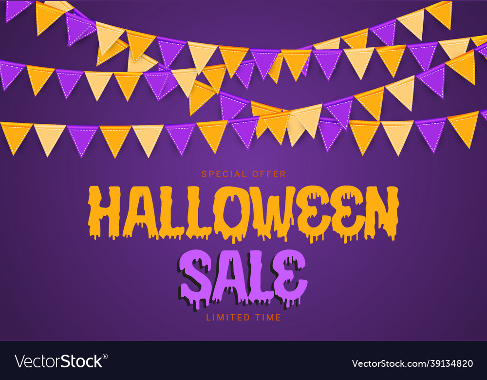 Halloween sale poster with flags and garland