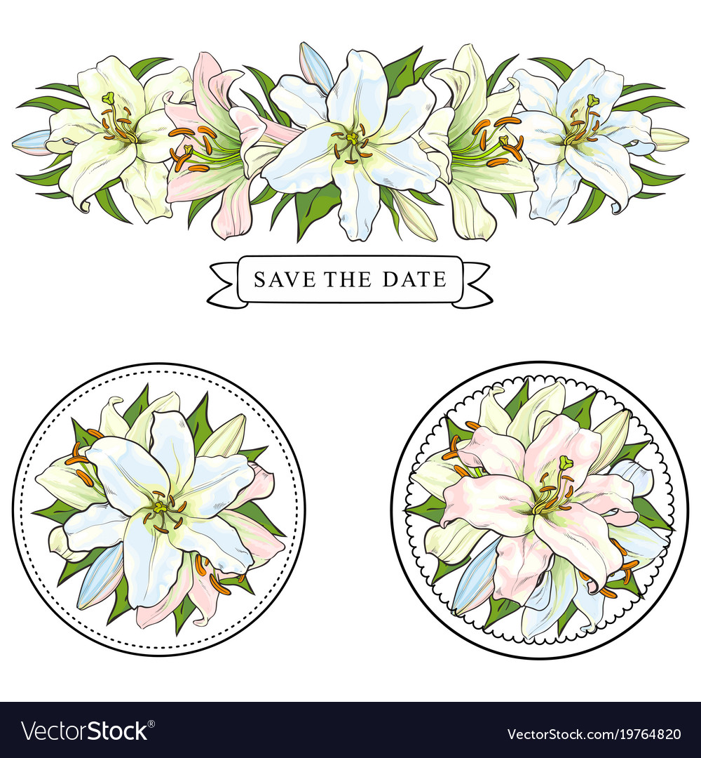 Hand drawn tulip save the date pattern set