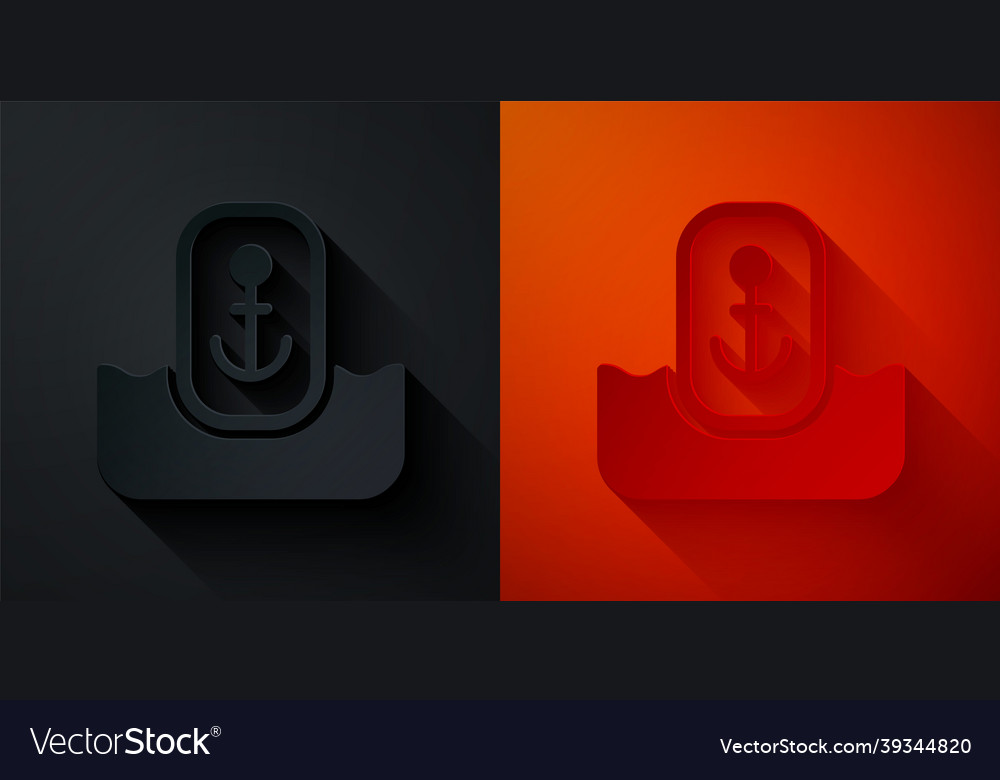 Paper cut map pointer with anchor icon isolated
