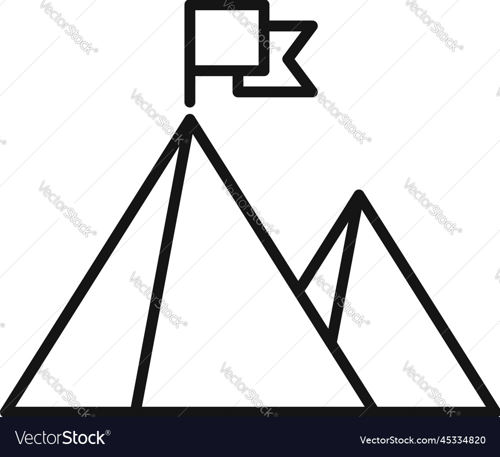 Path flag on mountain icon outline top Royalty Free Vector