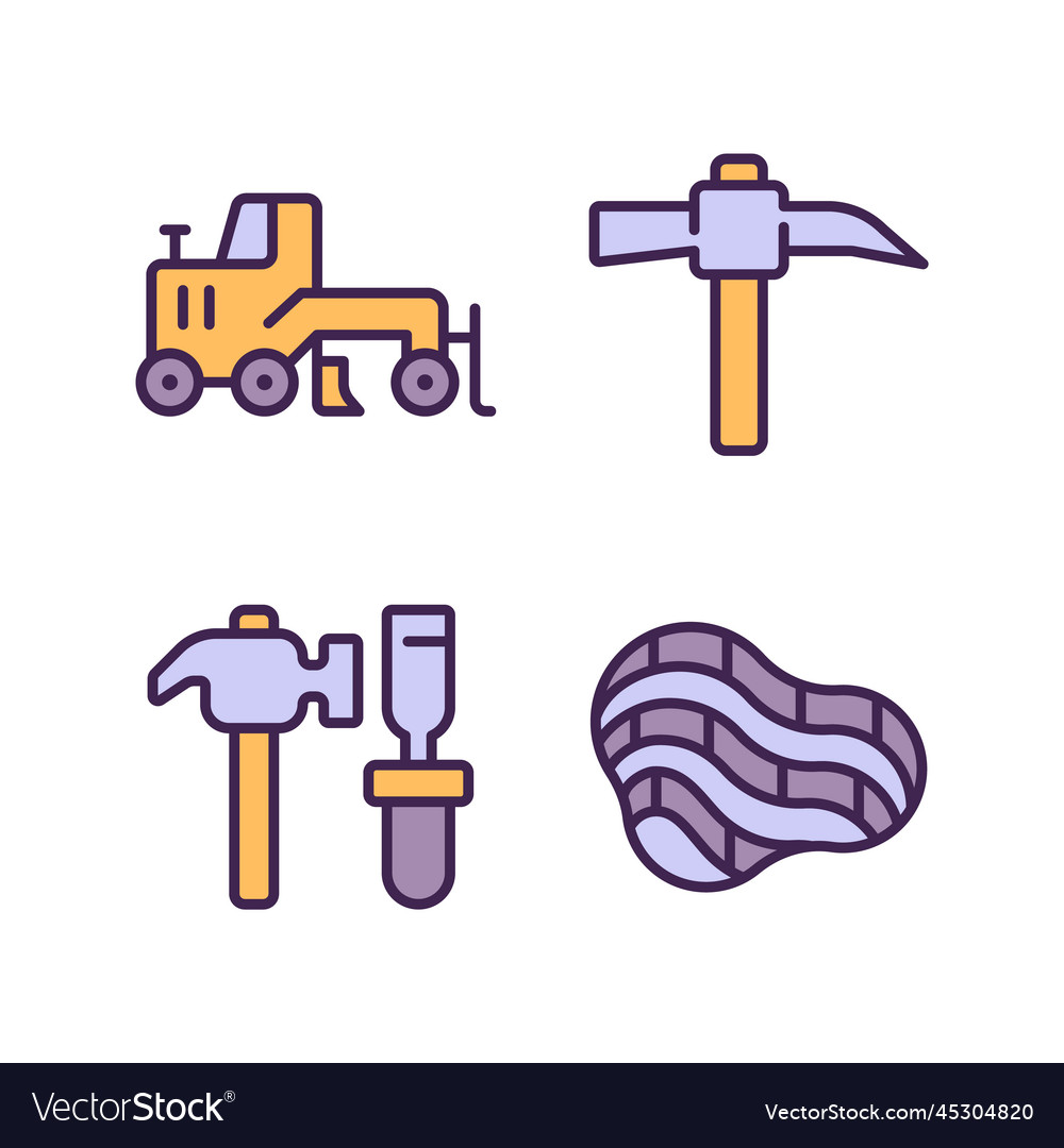 Quarry mining pixel perfect rgb color icons set vector image Quarry mining pixel perfect rgb color icons set