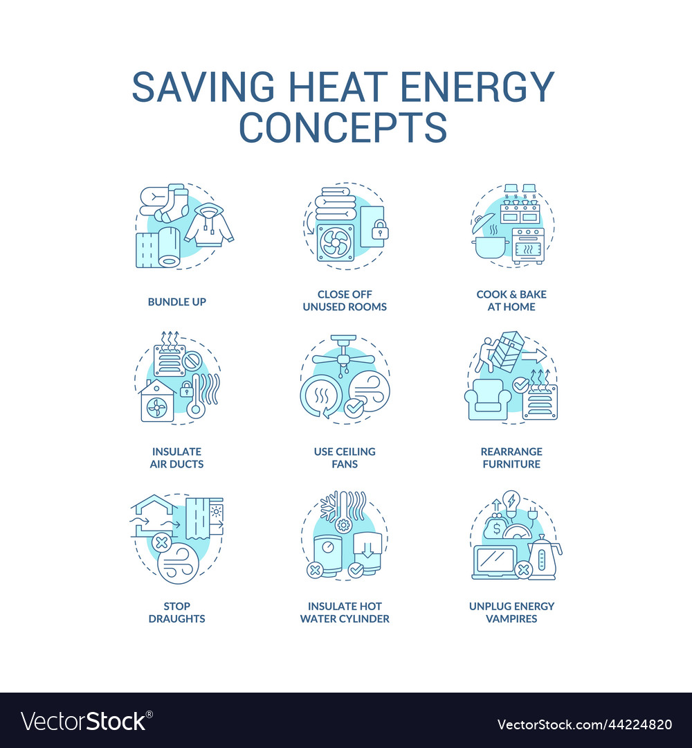 Reduce heat energy using turquoise concept icons Vector Image