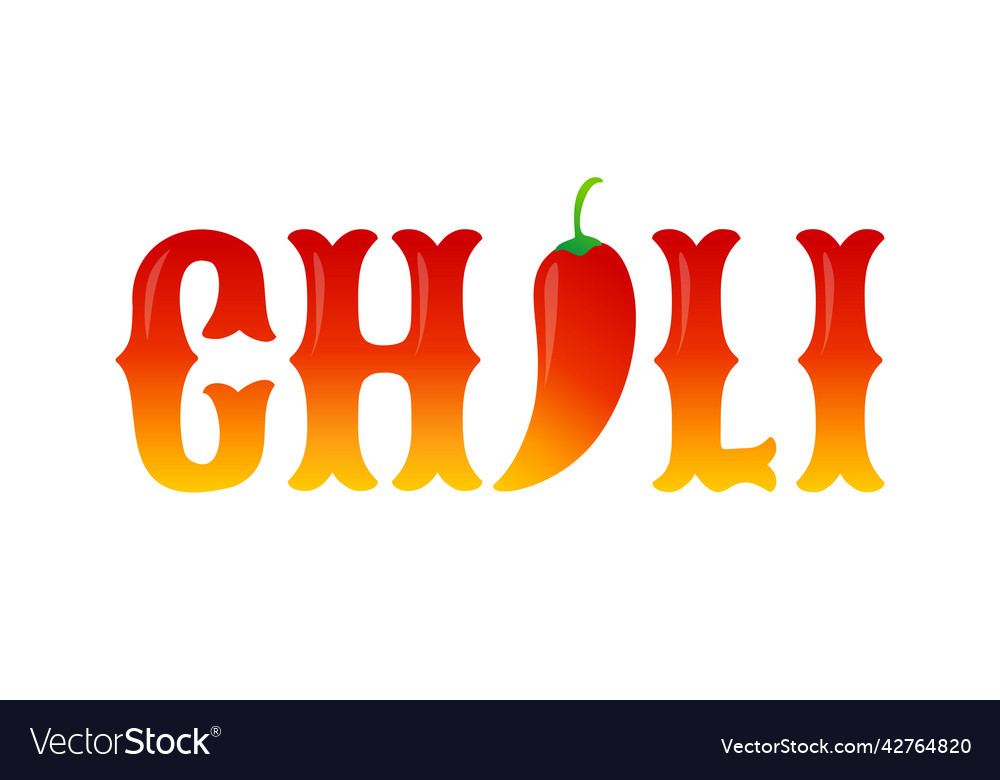 Typography with red chilli pepper spicy food