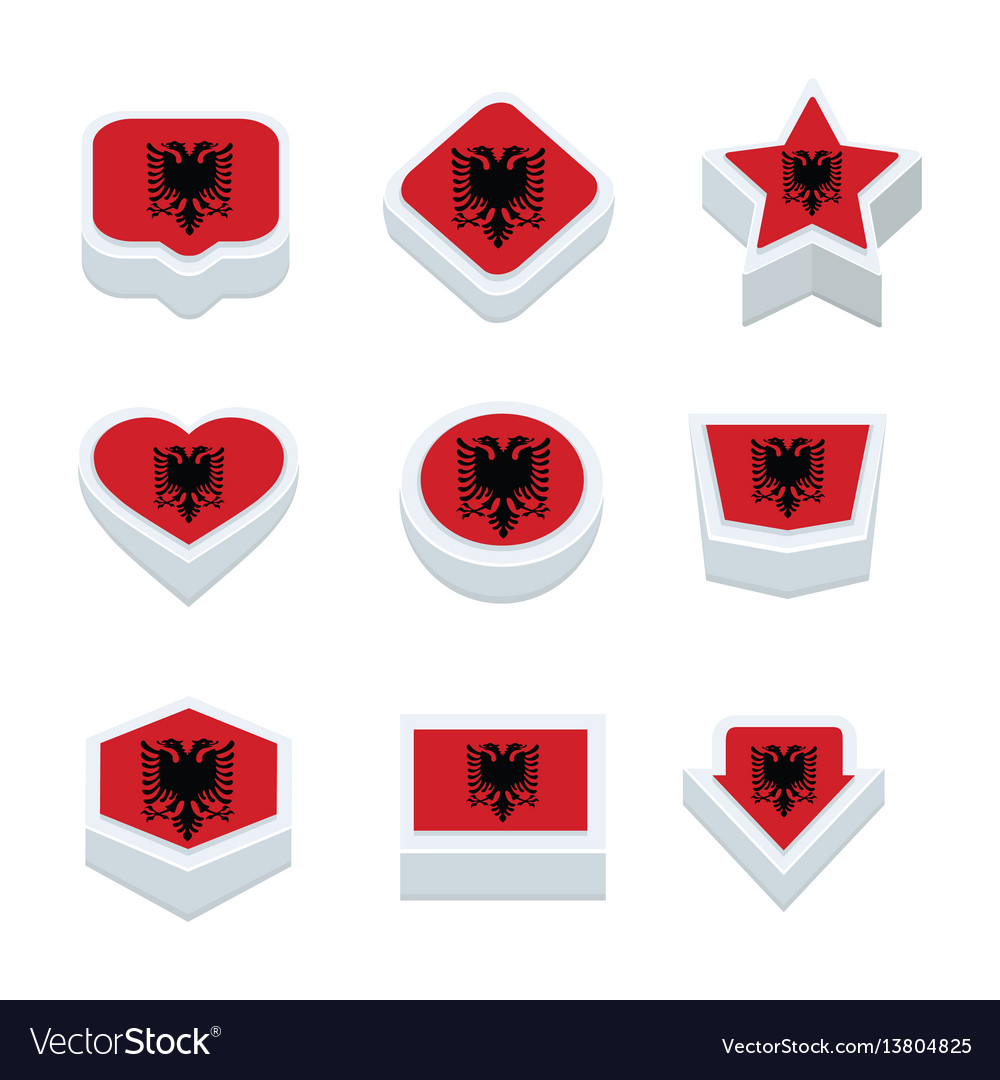 Albania flags icons and button set nine styles Vector Image