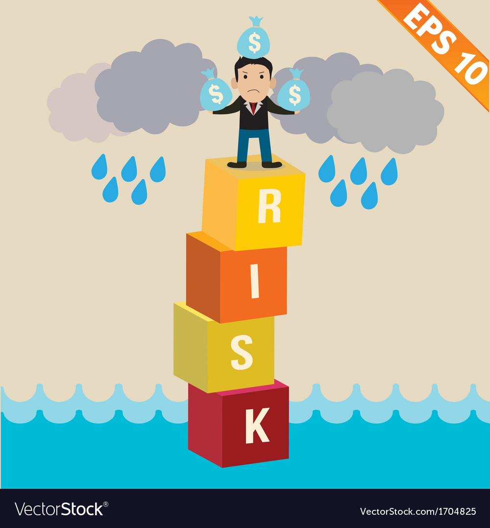 Cartoon businessman stand on risk block Royalty Free Vector