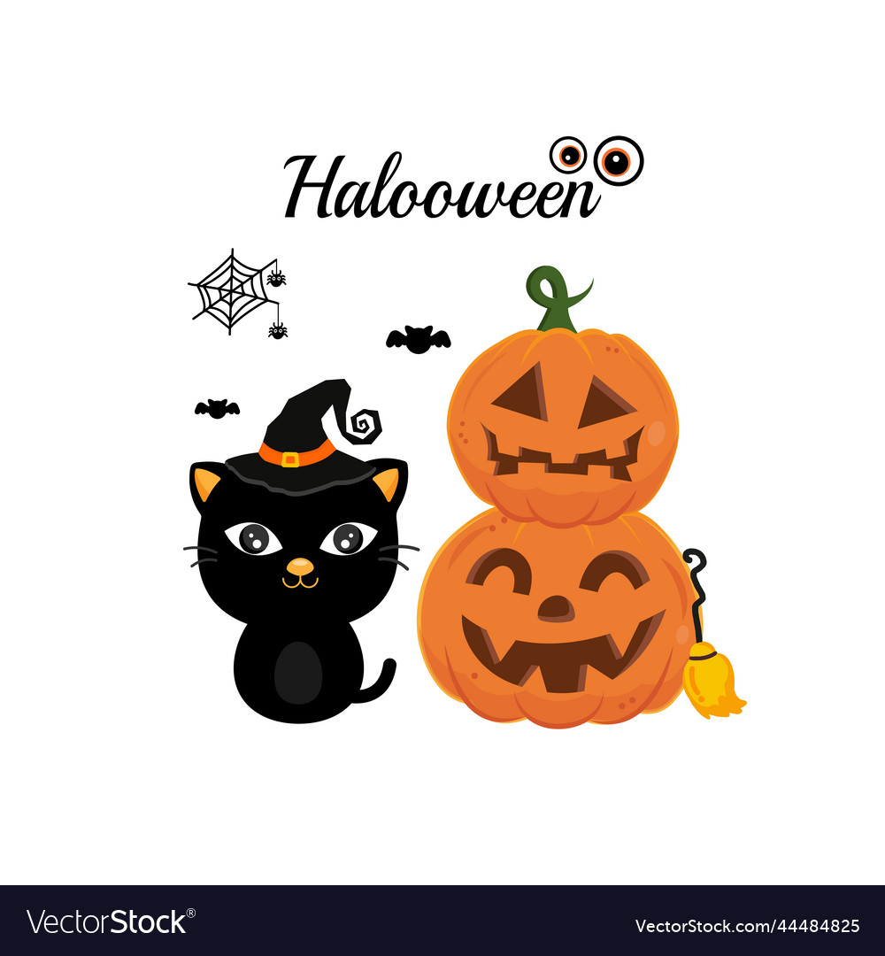 Happy halloween greeting card with black cat