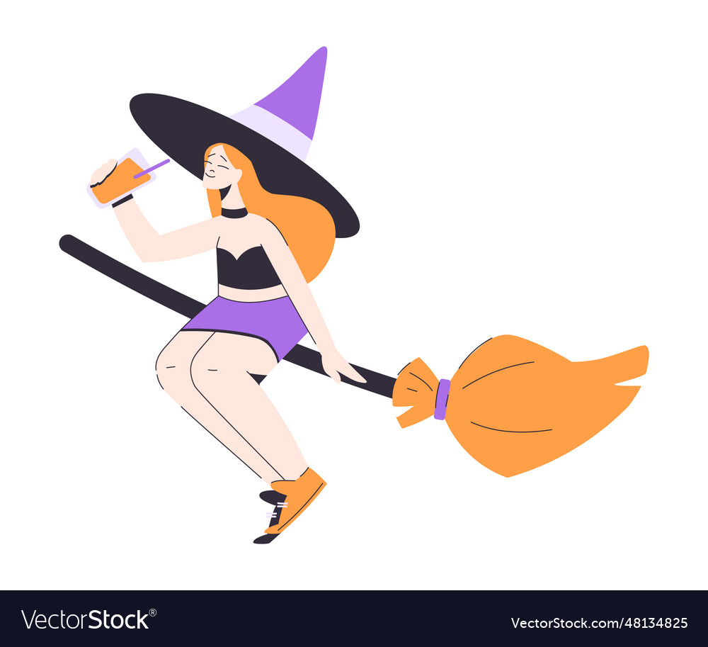 Happy woman witch at halloween party flying on Vector Image