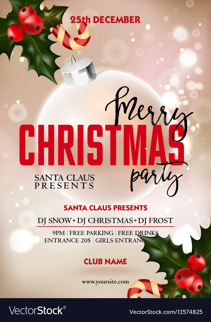 Merry Christmas Party Poster Design Royalty Free Vector