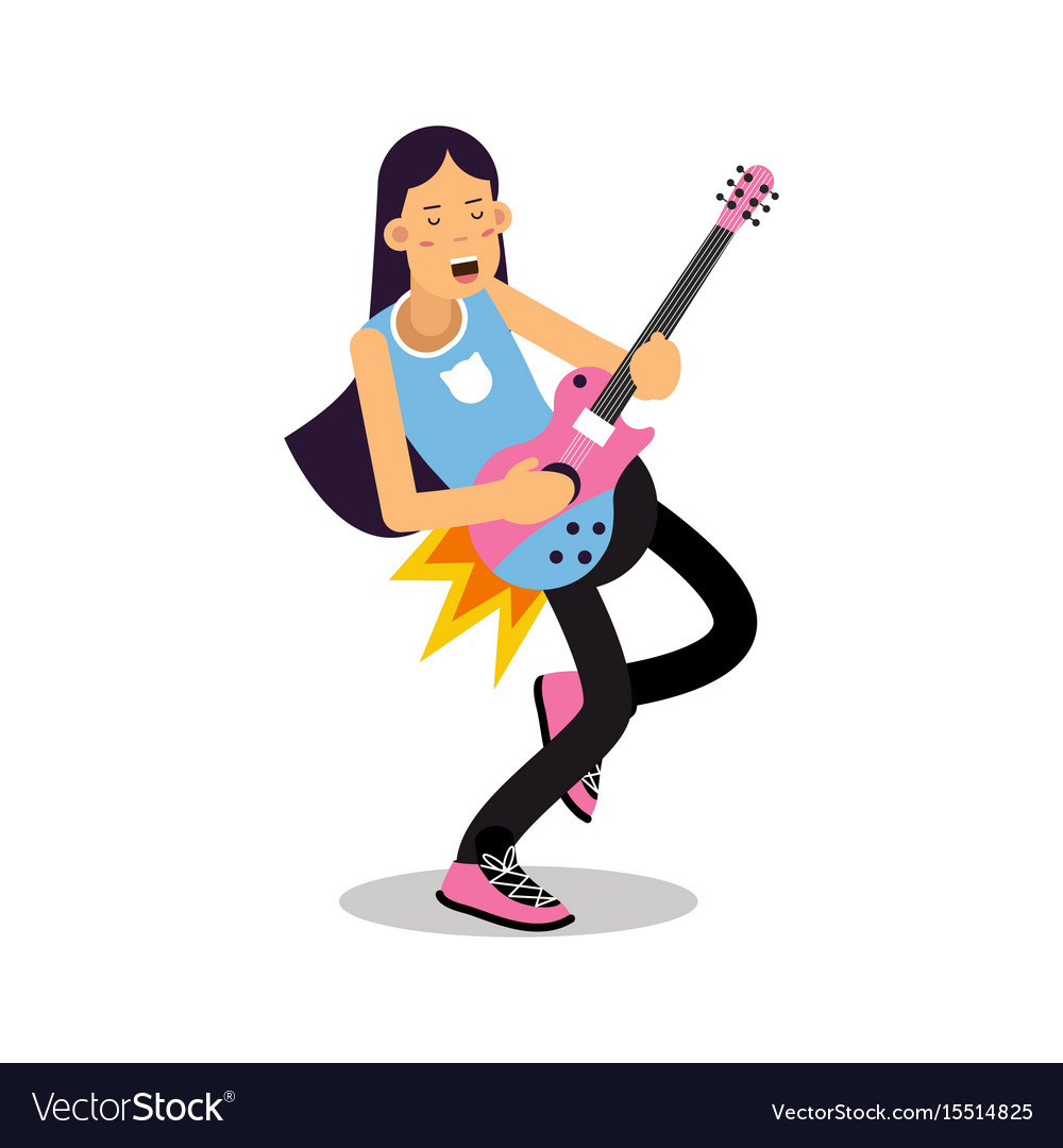 Rock musician with long hairs playing Royalty Free Vector