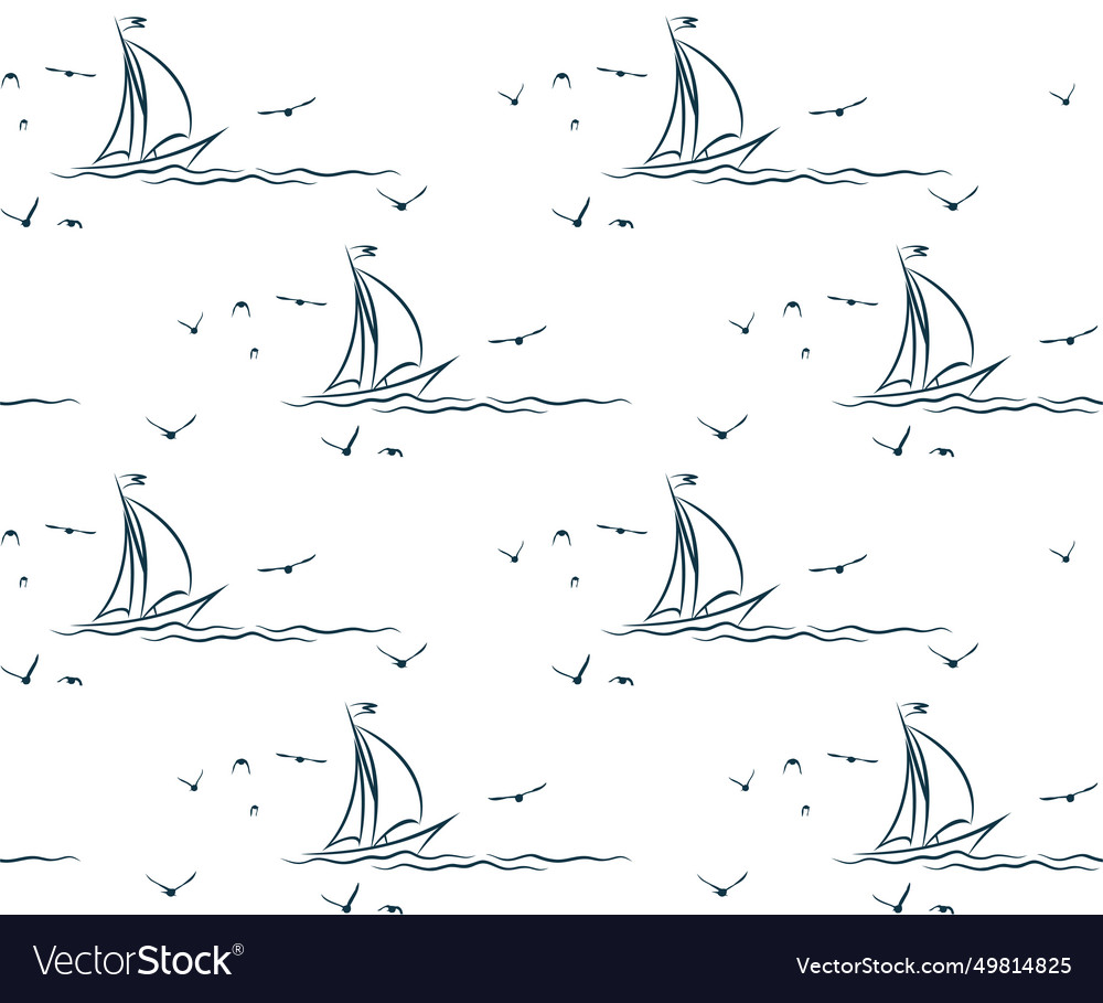 Seamless background with sailboat and birds