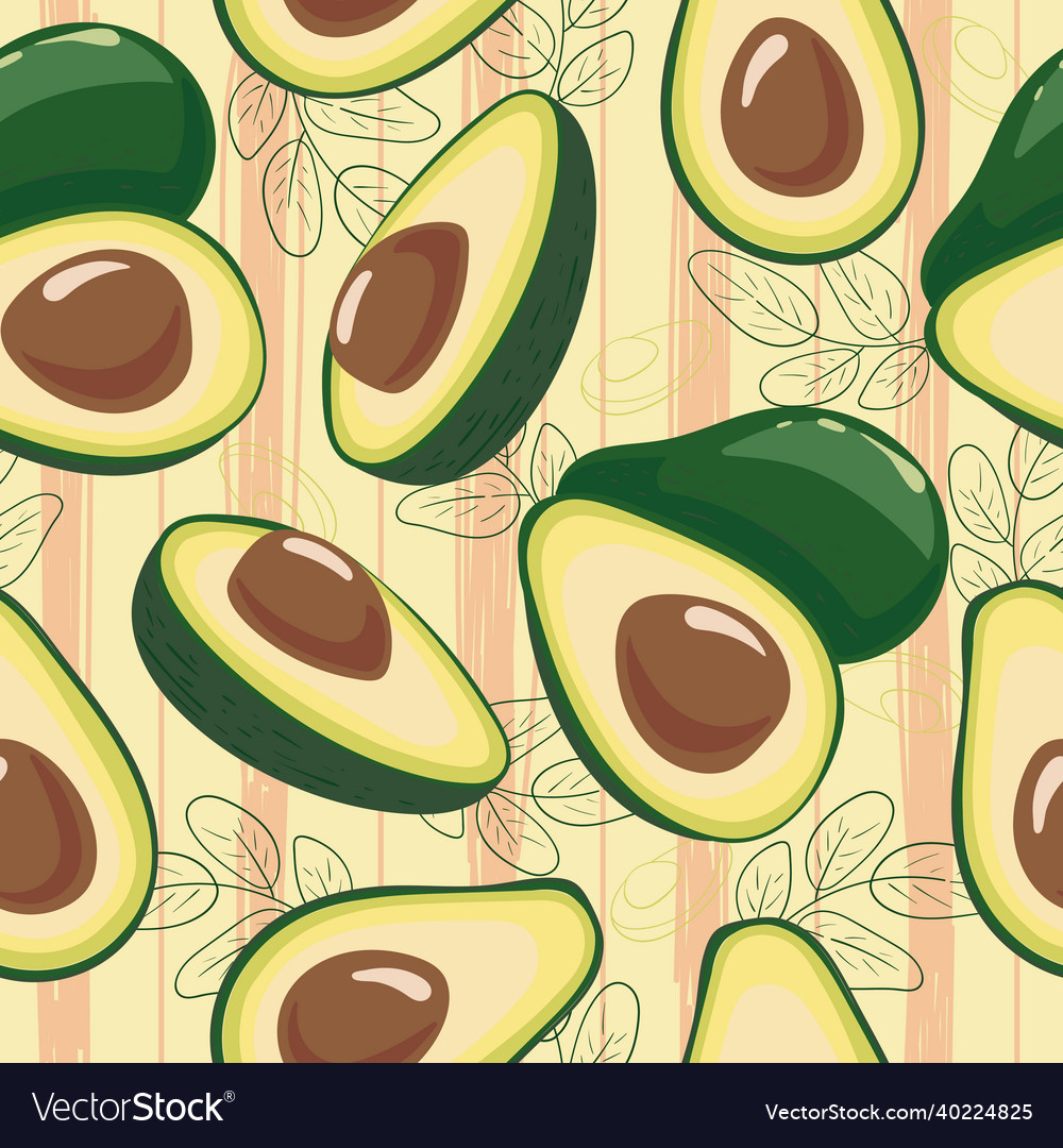 Seamless striped pattern with avocado fruit