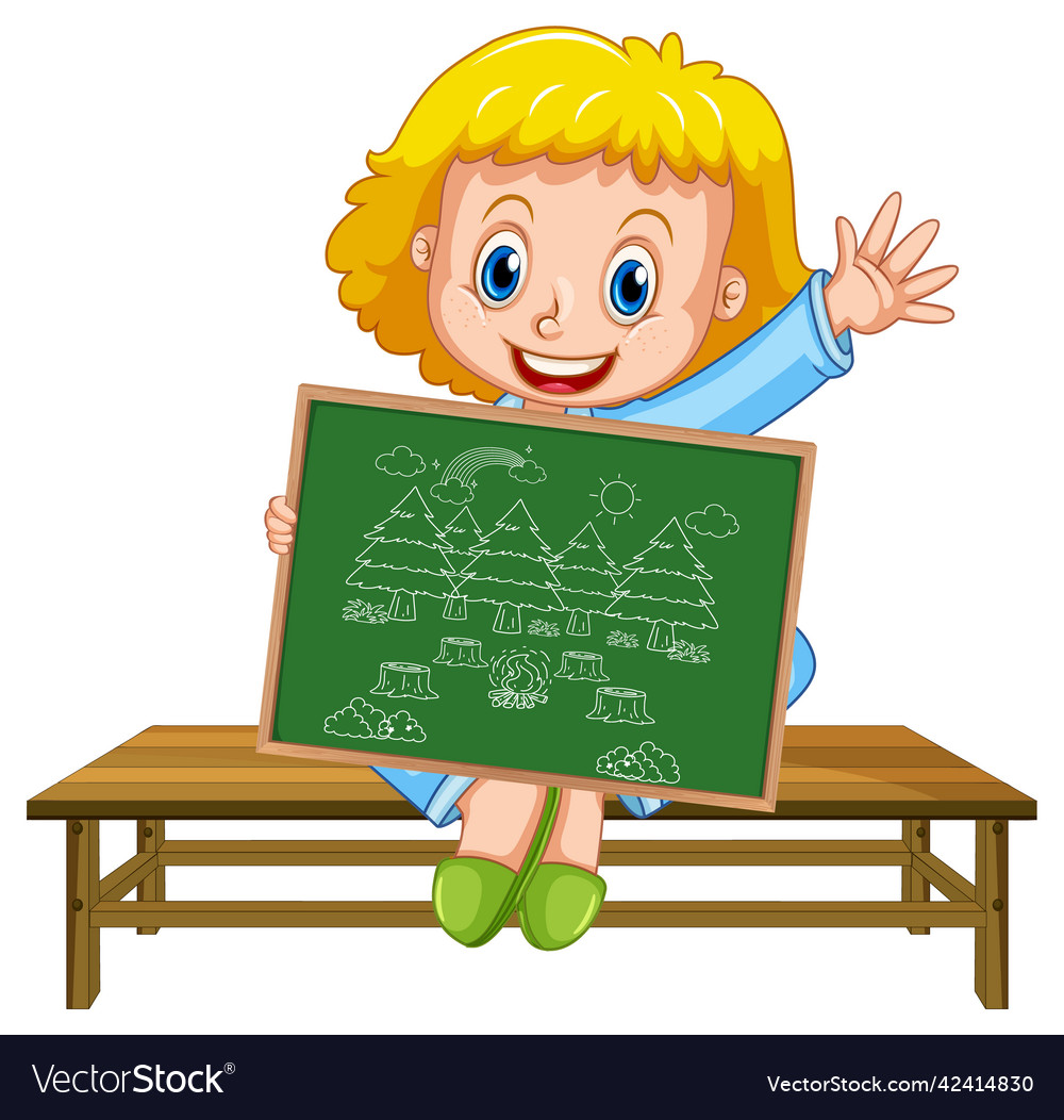 A girl holding board with a doodle sketch design Vector Image