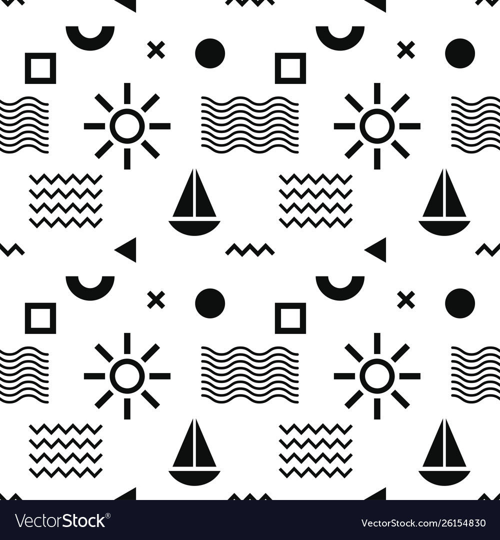 Abstract pattern with sun boat and geometric Vector Image