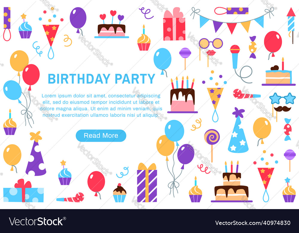 Birthday party web page template with button vector image Birthday party web page template with button