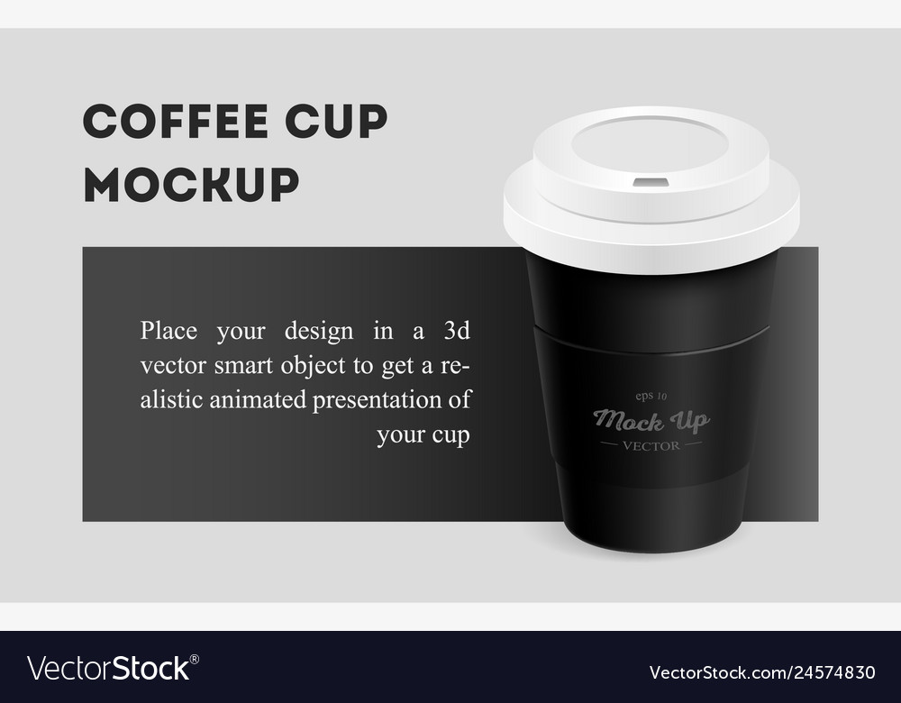 Black coffee cup with holder mockup on background vector image Black coffee cup with holder mockup on background