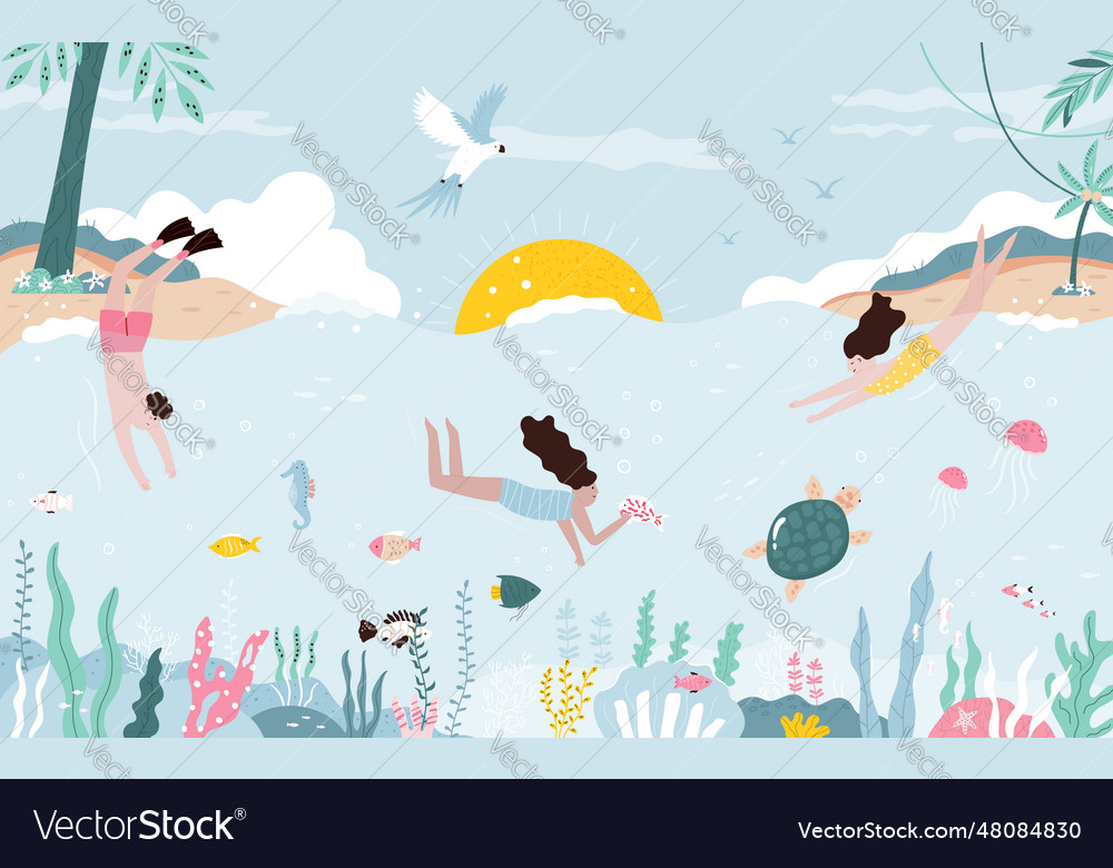 Colorful of swimming diving people