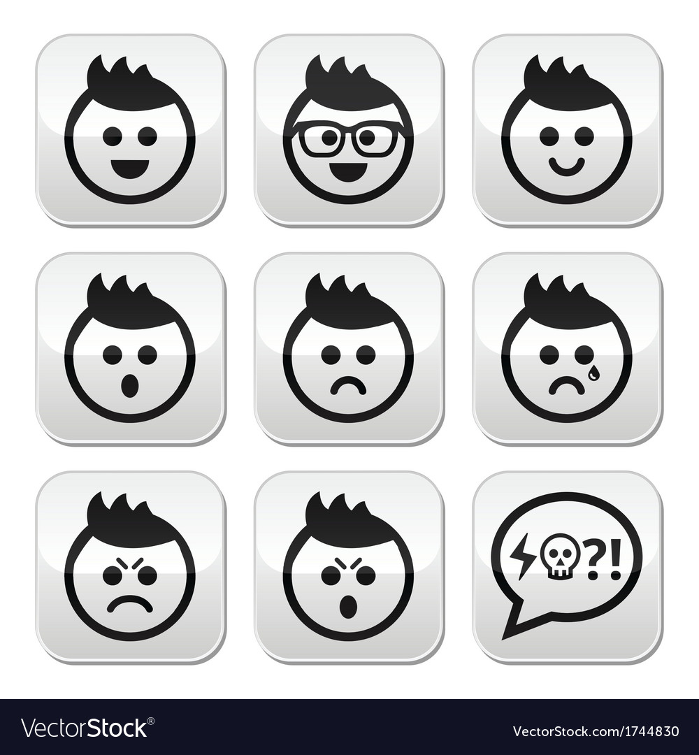 Man Or Boy With Spiky Hair Faces Buttons Set Vector Image