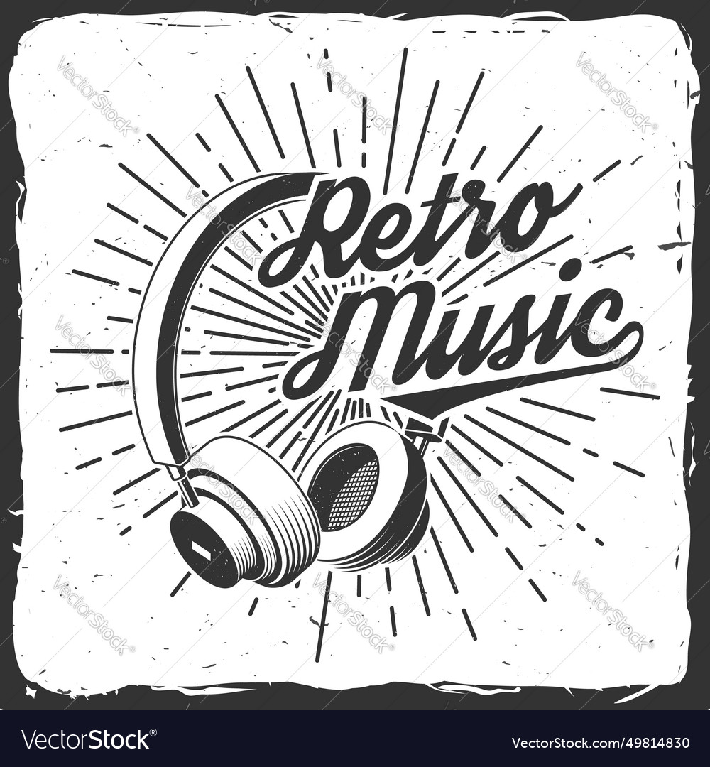 Retro music poster banner headphones Royalty Free Vector