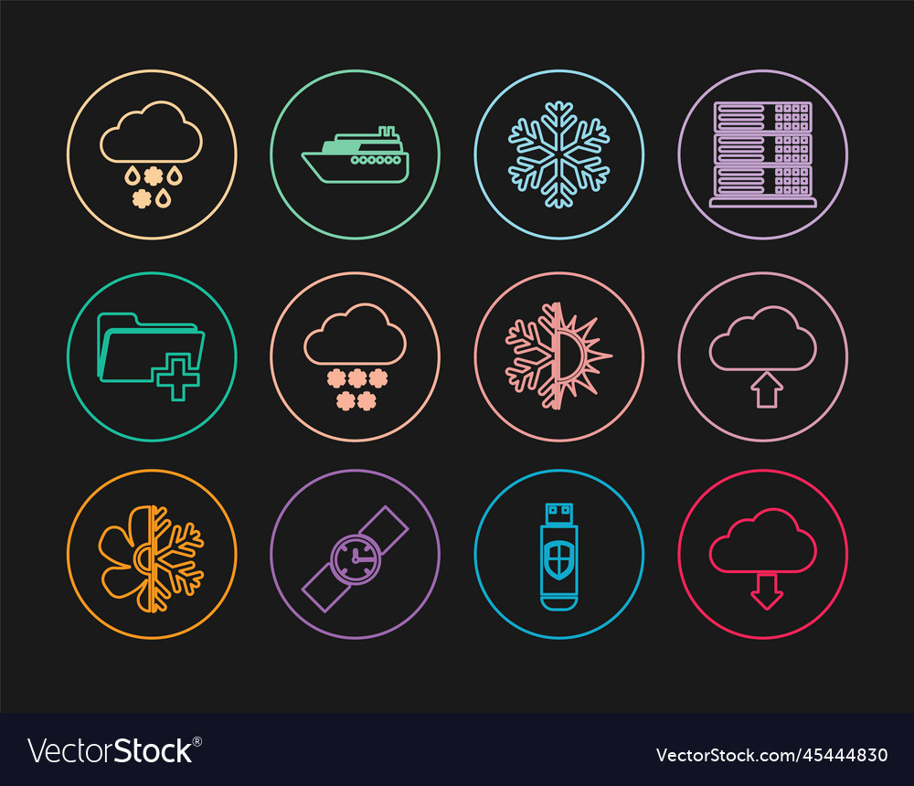 Set line cloud download upload snowflake vector image Set line cloud download upload snowflake