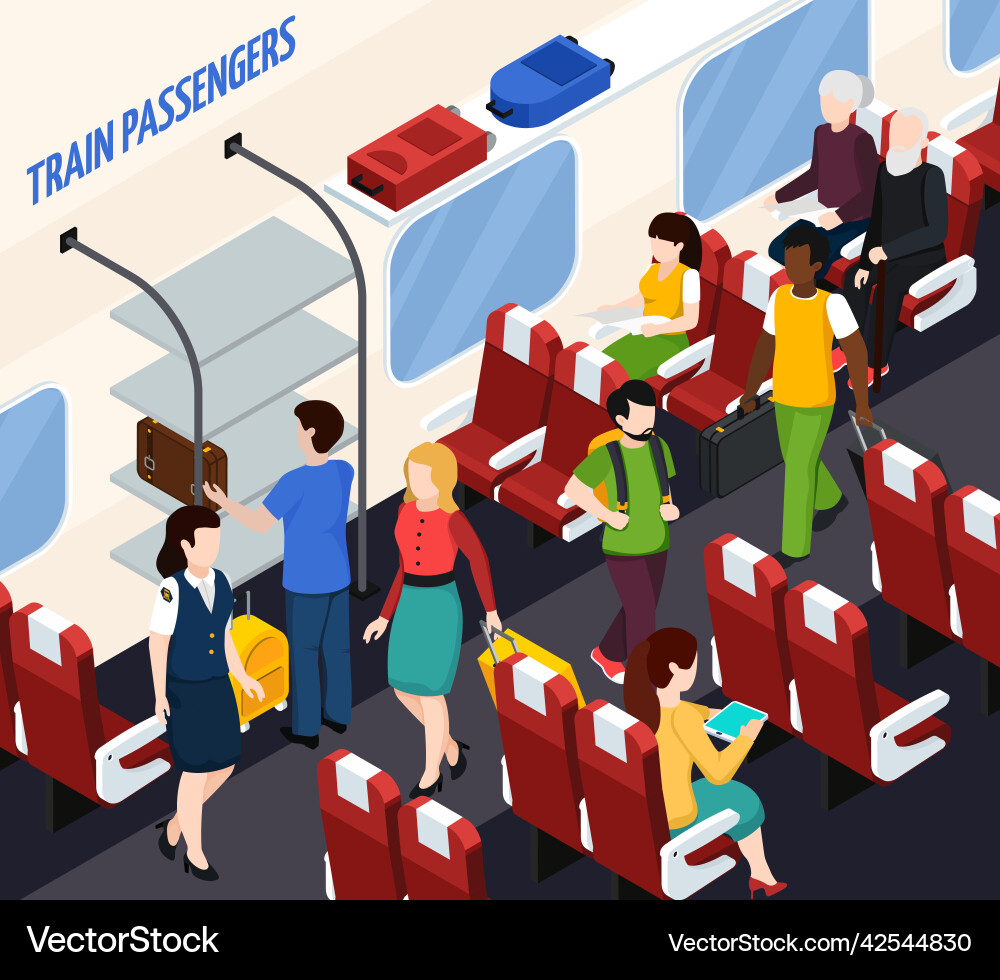 Train passengers isometric composition Royalty Free Vector