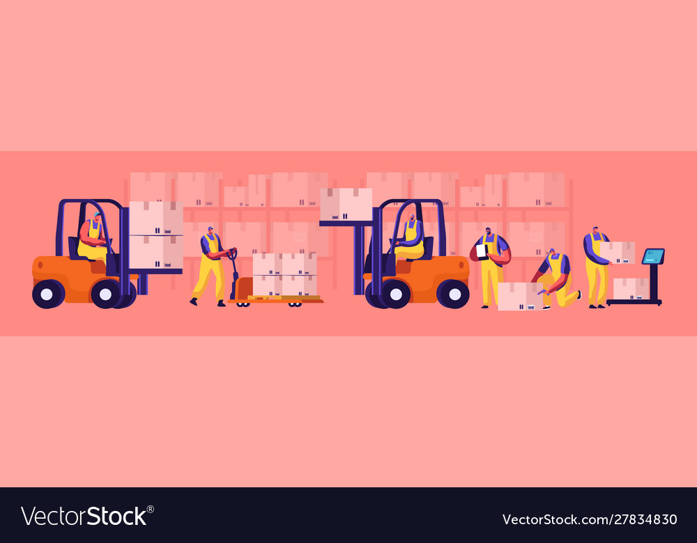 Warehouse workers loading stacking goods vector image Warehouse workers loading stacking goods