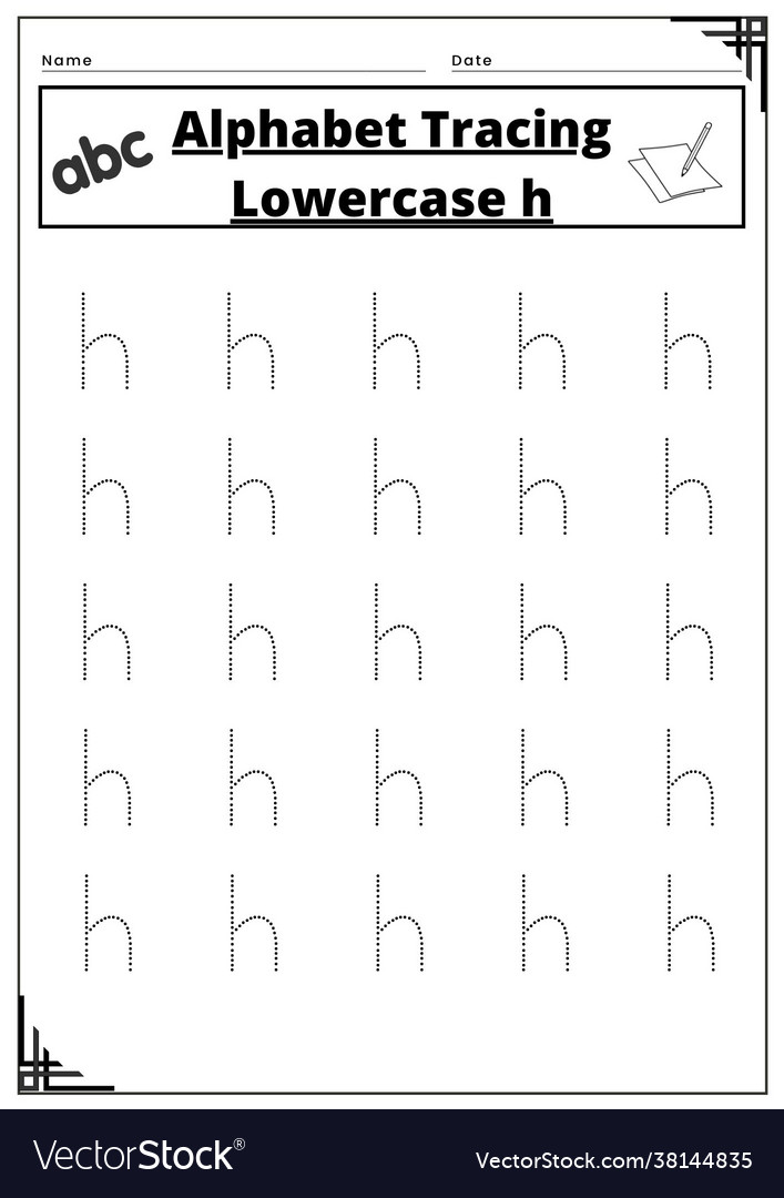 Alphabet tracing lower case h worksheet Royalty Free Vector