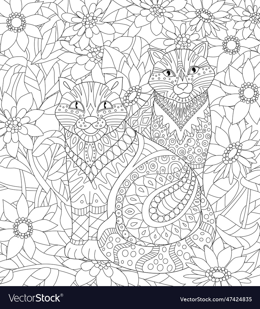 Coloring book page fancy garden with couple