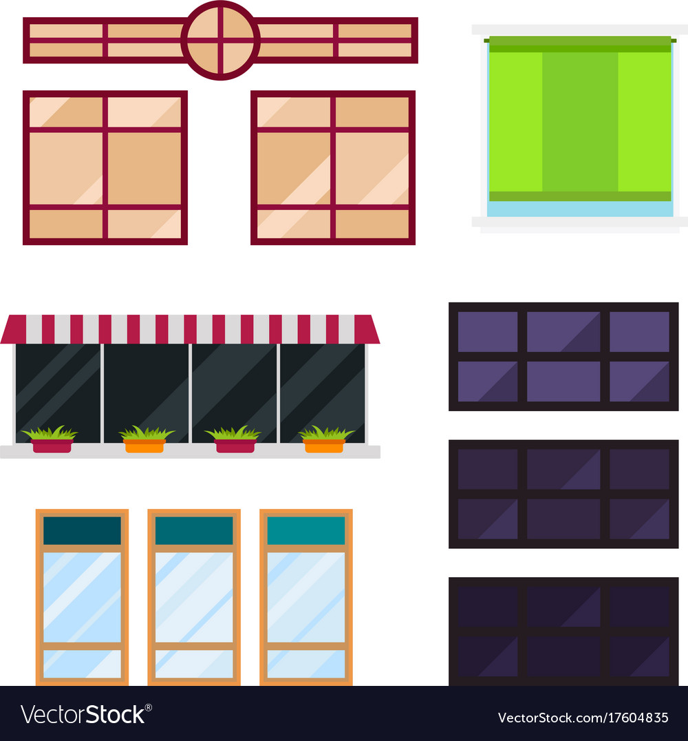 Different types house windows elements flat style