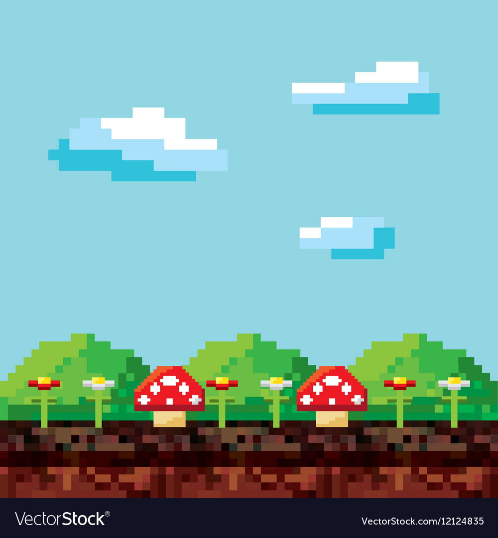 Game scene pixelated background Royalty Free Vector Image