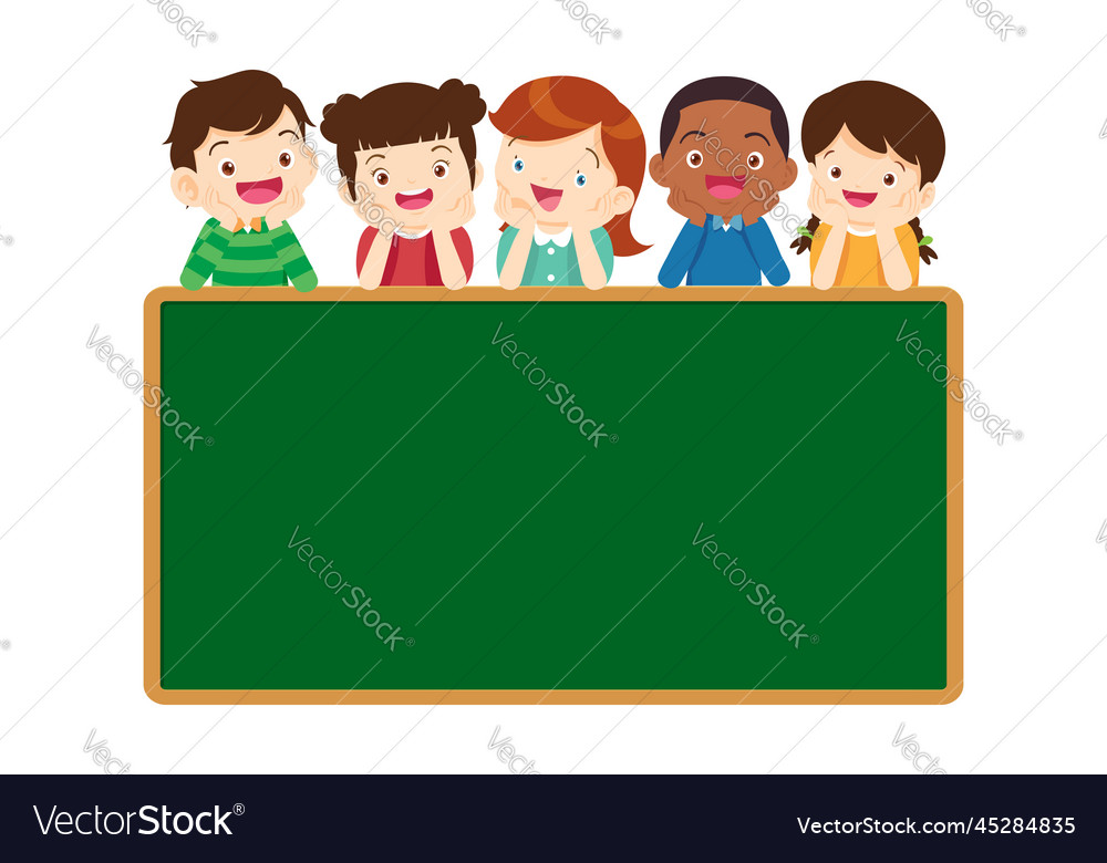 Happy teacher with boy and girls learning Vector Image