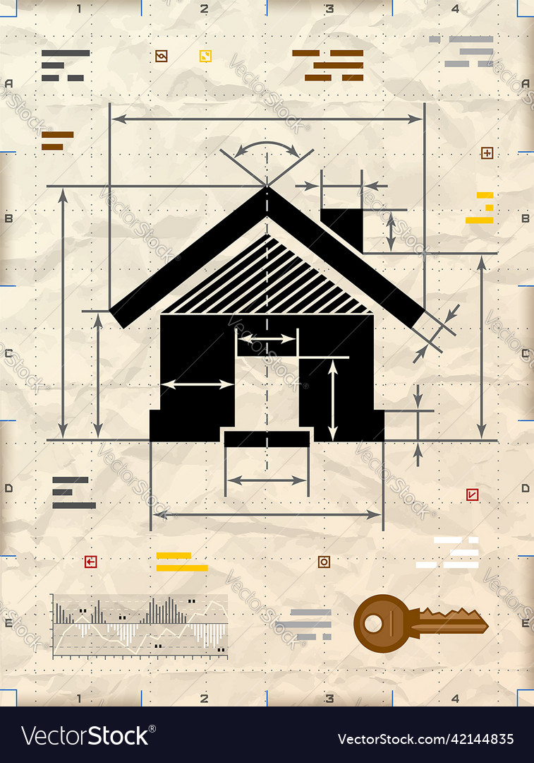 House symbol as technical blueprint drawing