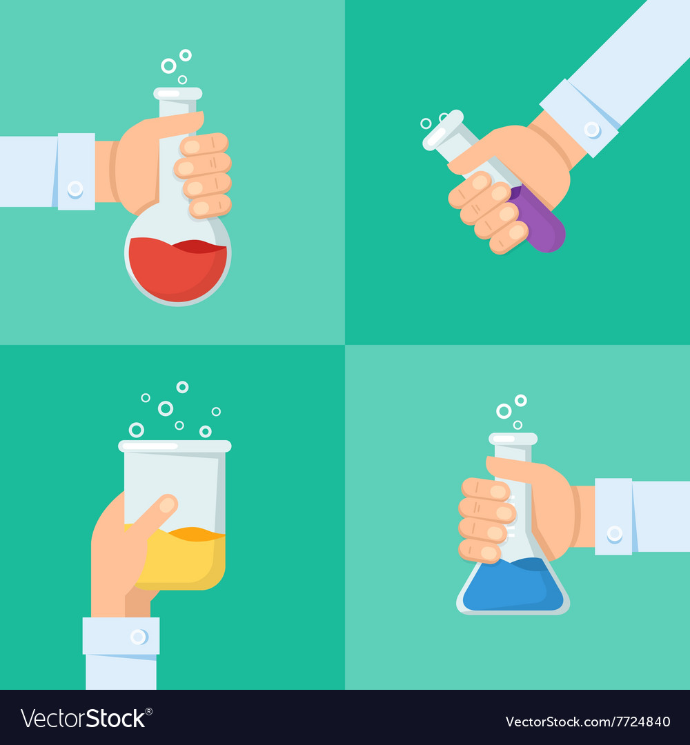 Flat background with hand and flask