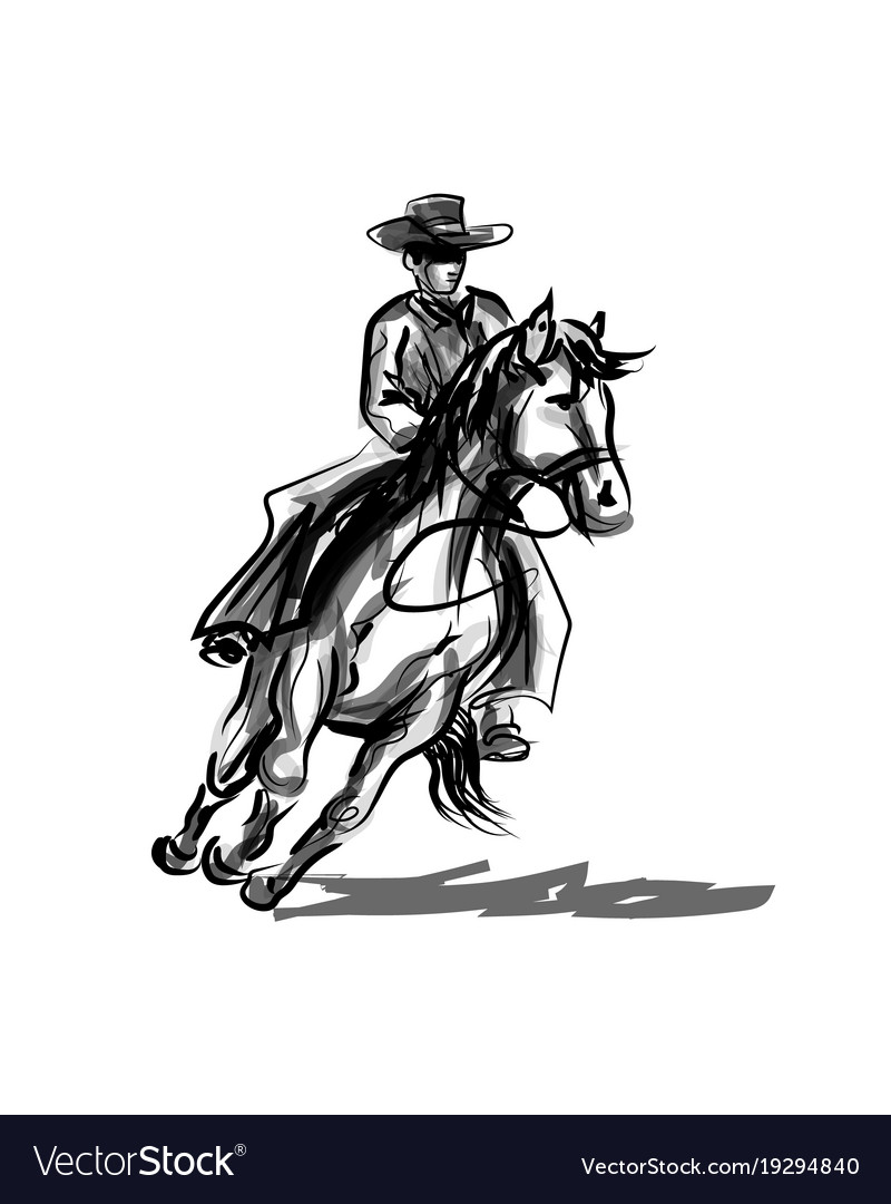 cowboy riding horse drawing