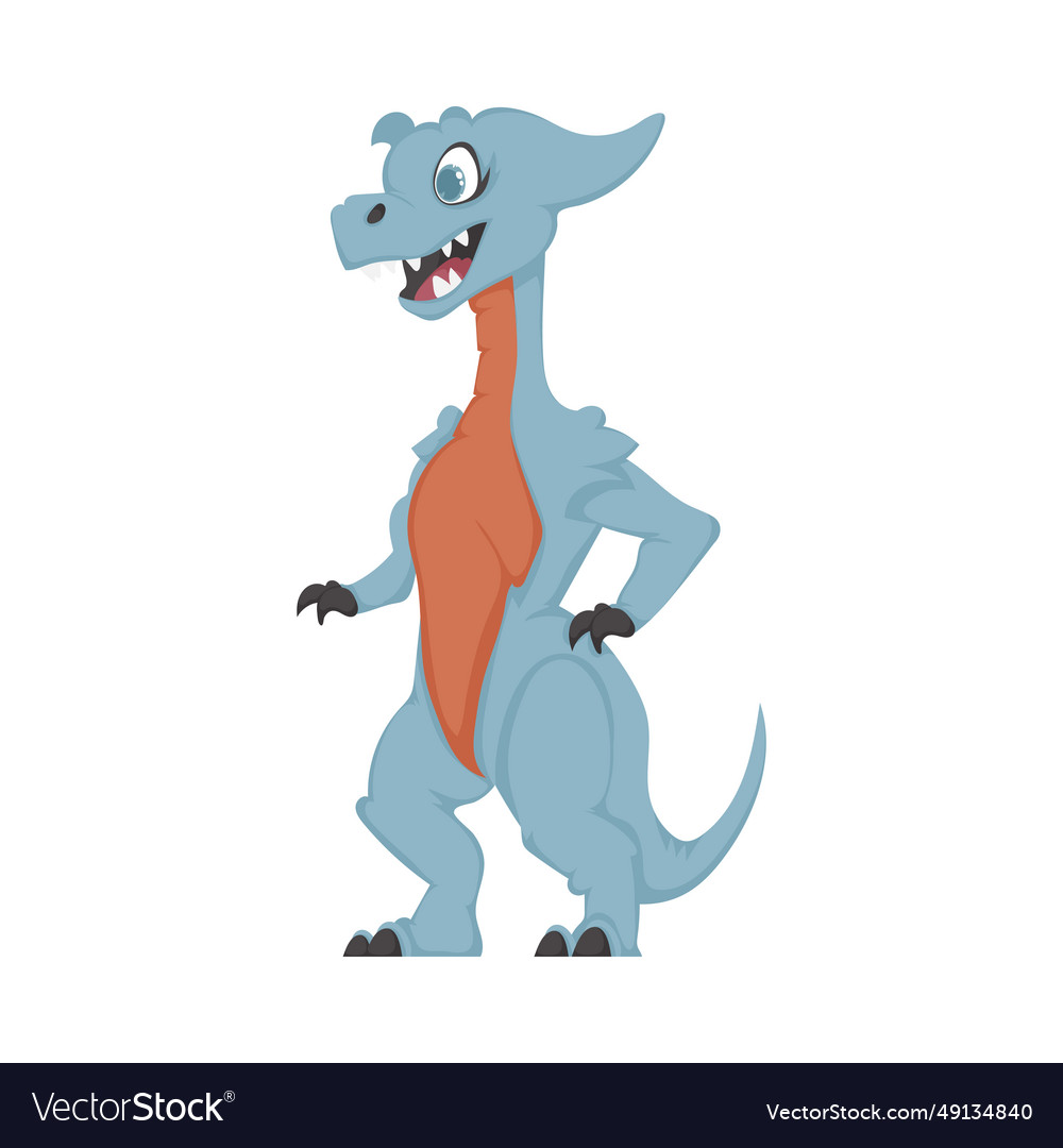 Mystical fabulous funny blue dinosaur cartoon