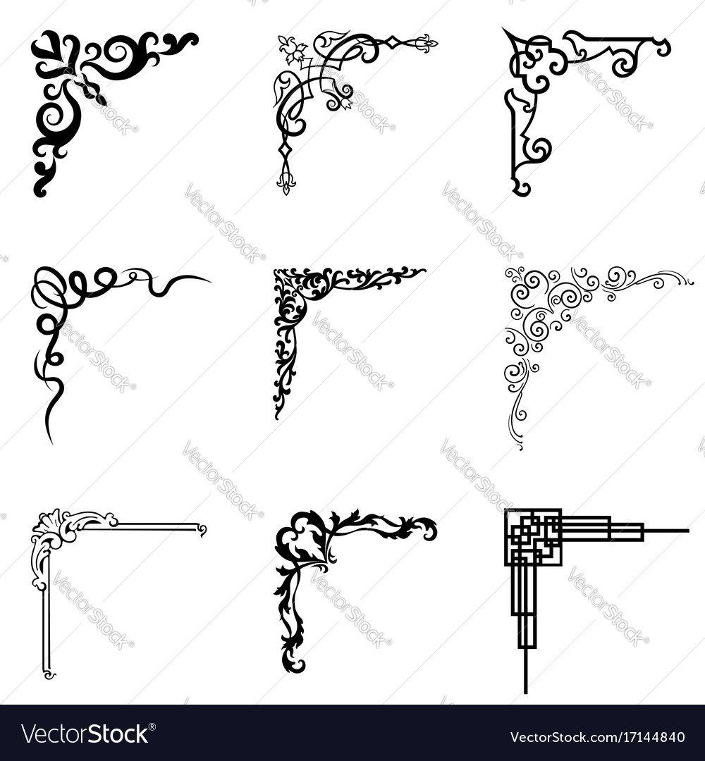 Ornamental floral and geometric corners Royalty Free Vector