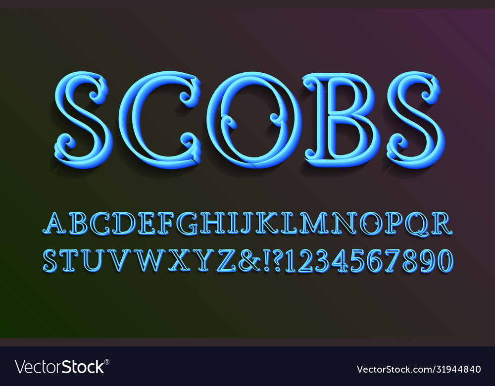 Scobs Decorative Letters With Numbers Vintage 3d Vector Image
