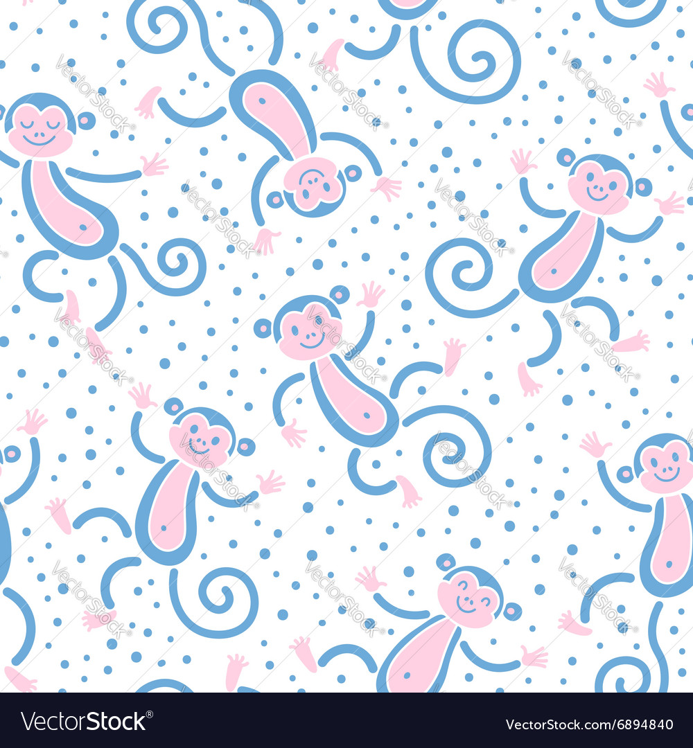 Seamless pattern with monkeys playing in snow