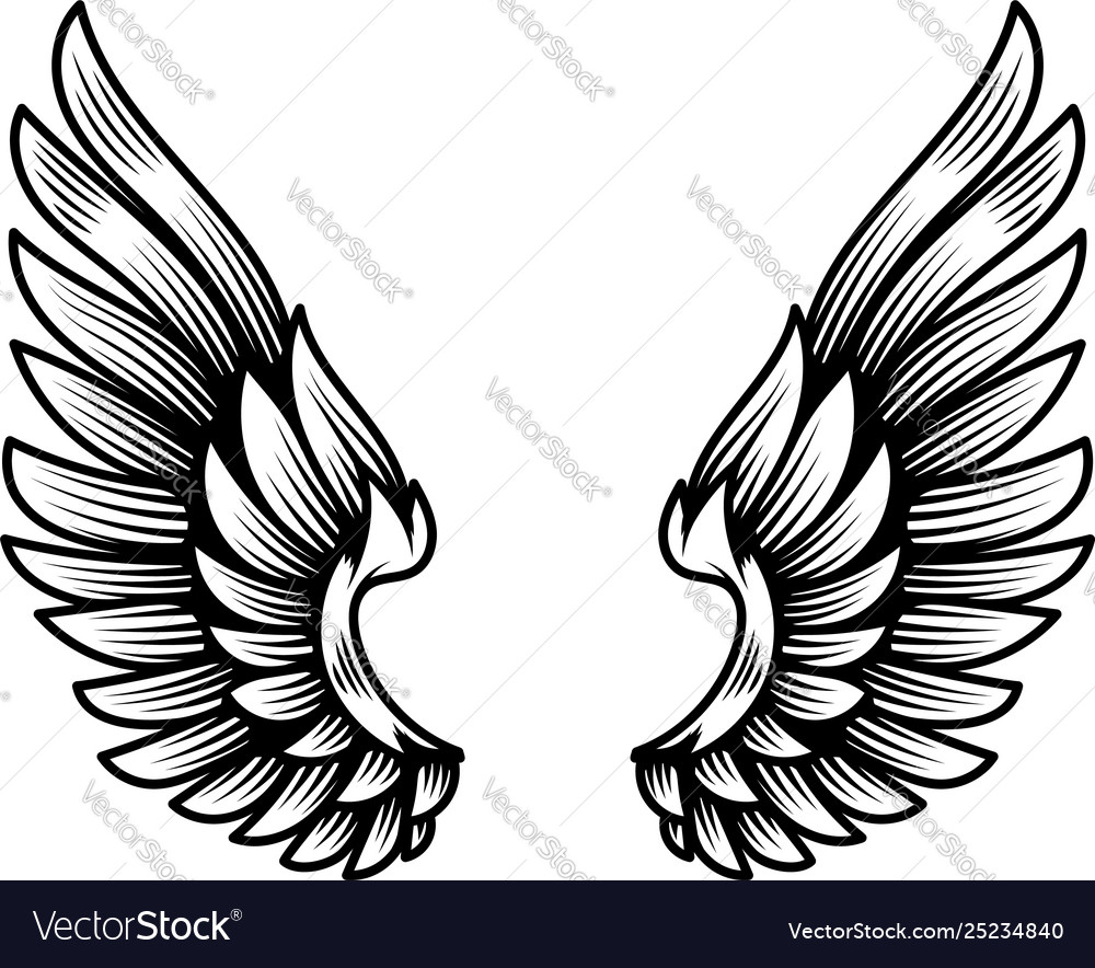 Wings in tattoo style isolated on white Royalty Free Vector