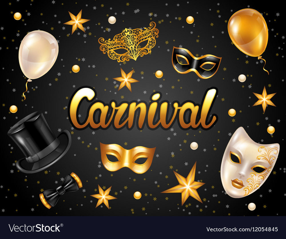 Carnival invitation card with gold masks