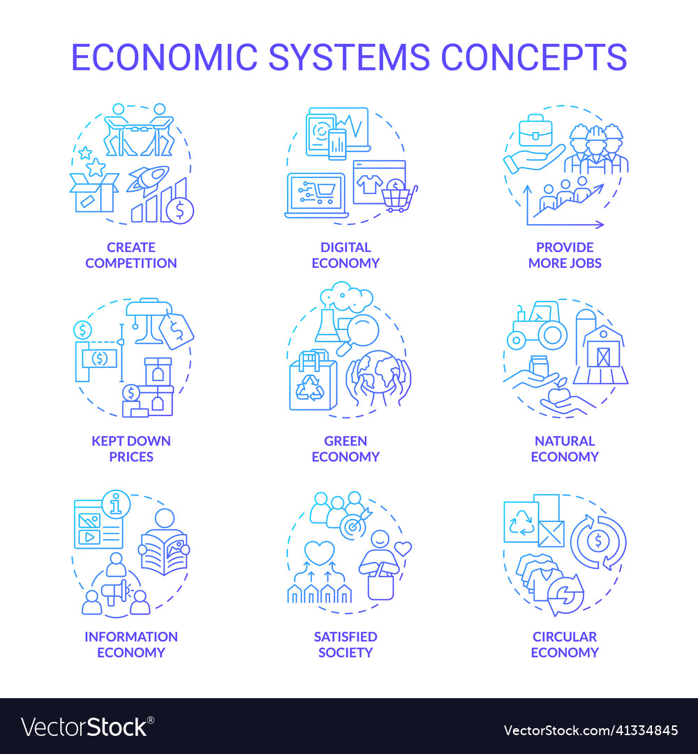 Economic systems blue gradient concept icons set Vector Image