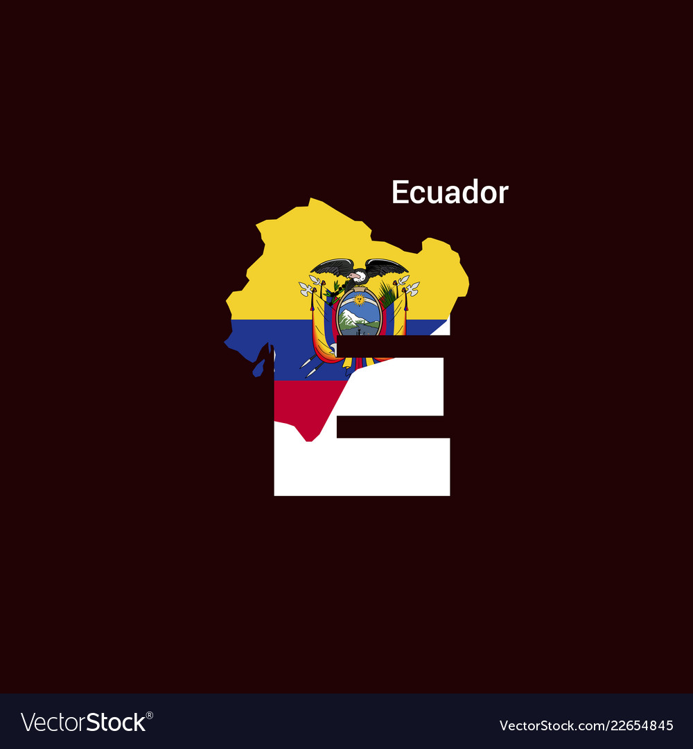 Ecuador initial letter country with map and flag