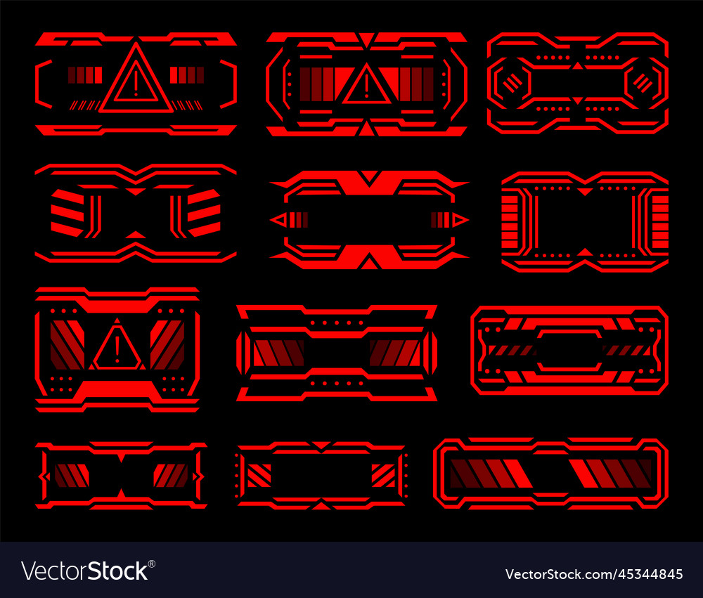 Hud danger alerts attention red interface vector image Hud danger alerts attention red interface