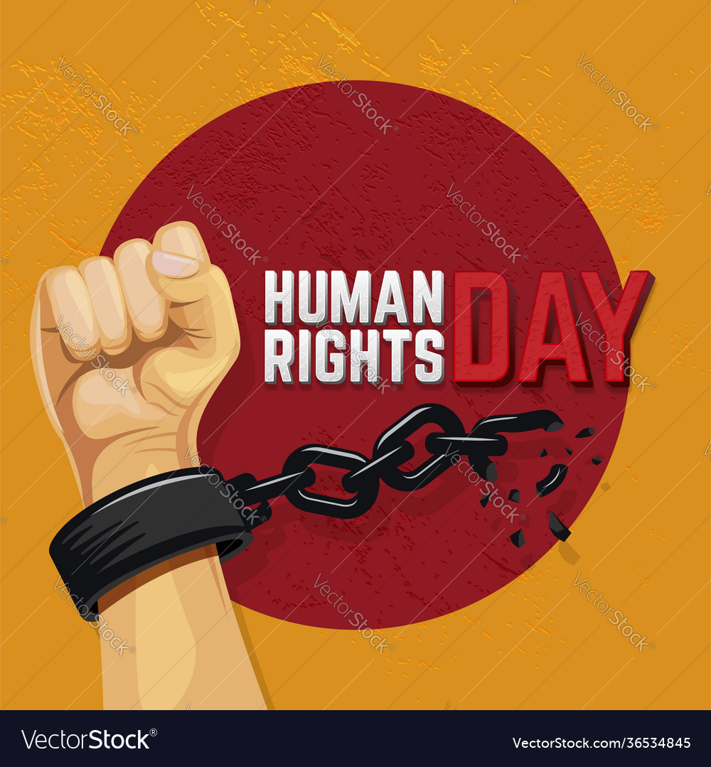 Human rights day with raised hand