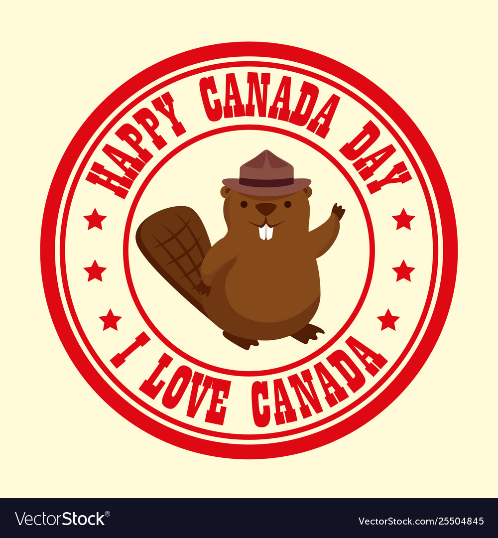 Label canada holiday with beaver and message