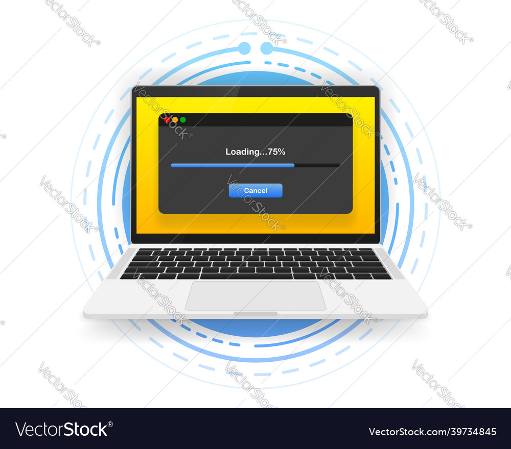 Loading data window progress bar on screen vector image Loading data window progress bar on screen